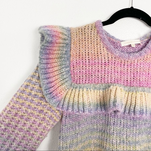 LoveShackFancy Yumi Ruffle Knit Pullover Sweater in Rainbow Pink Purple XS - Picture 6 of 8